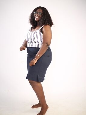 The Limited Navy Pleated Skirt with Back Slit